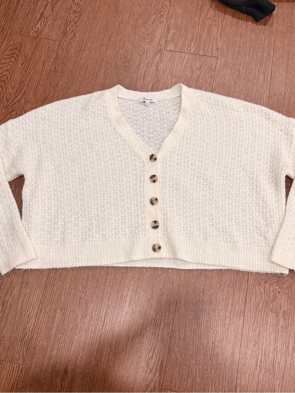 Madewell Cream Crochet-Texture V-Neck Button Cardigan
